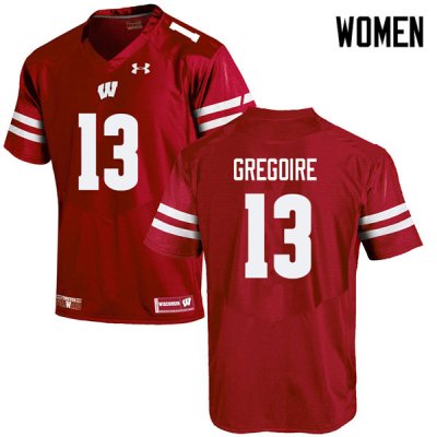 Women's Wisconsin Badgers NCAA #13 Mike Gregoire Red Authentic Under Armour Stitched College Football Jersey UT31B70CQ